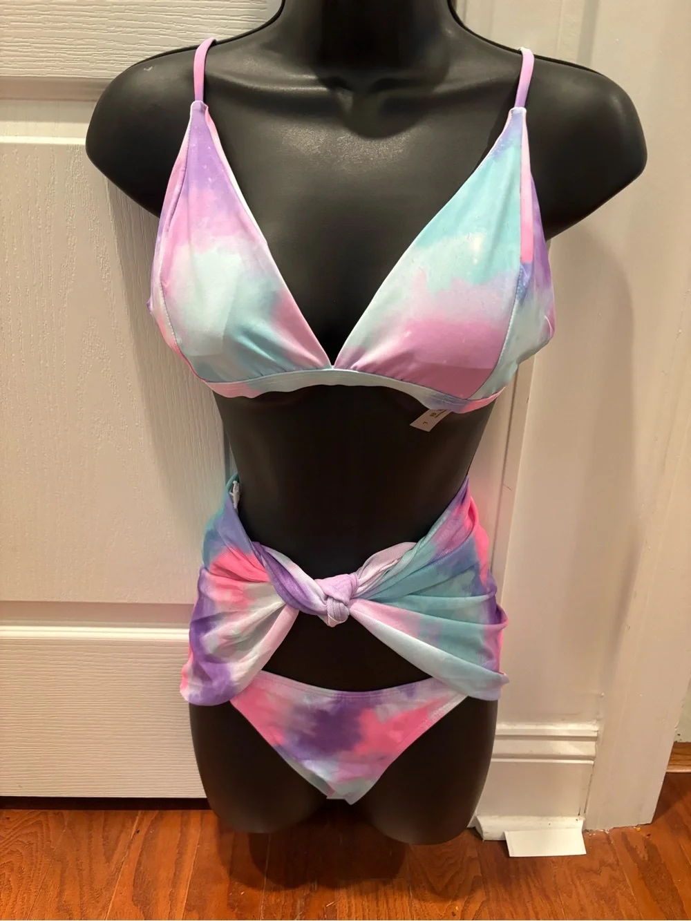 Pastel Tie-Dye 3 Piece Triangle Bikini Set - Pink, Blue & Turquoise